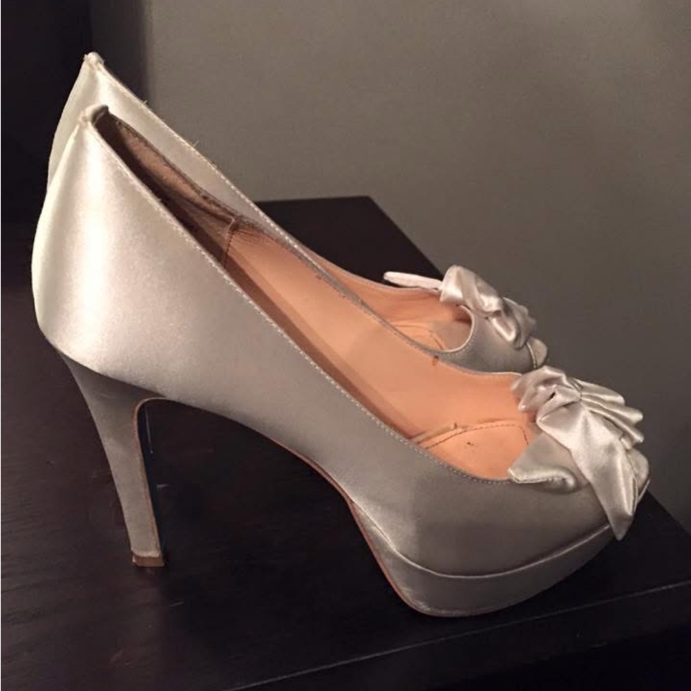 Pour La Victoire Silver Peep-Toe Heels with Stiletto